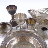 Various silverware, including circular planished tray, salt, pail, a pair of bonbon baskets etc, 9.