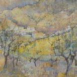 Watercolour, Continental olive trees La Garnatilla, unsigned, 15" x 19", framed