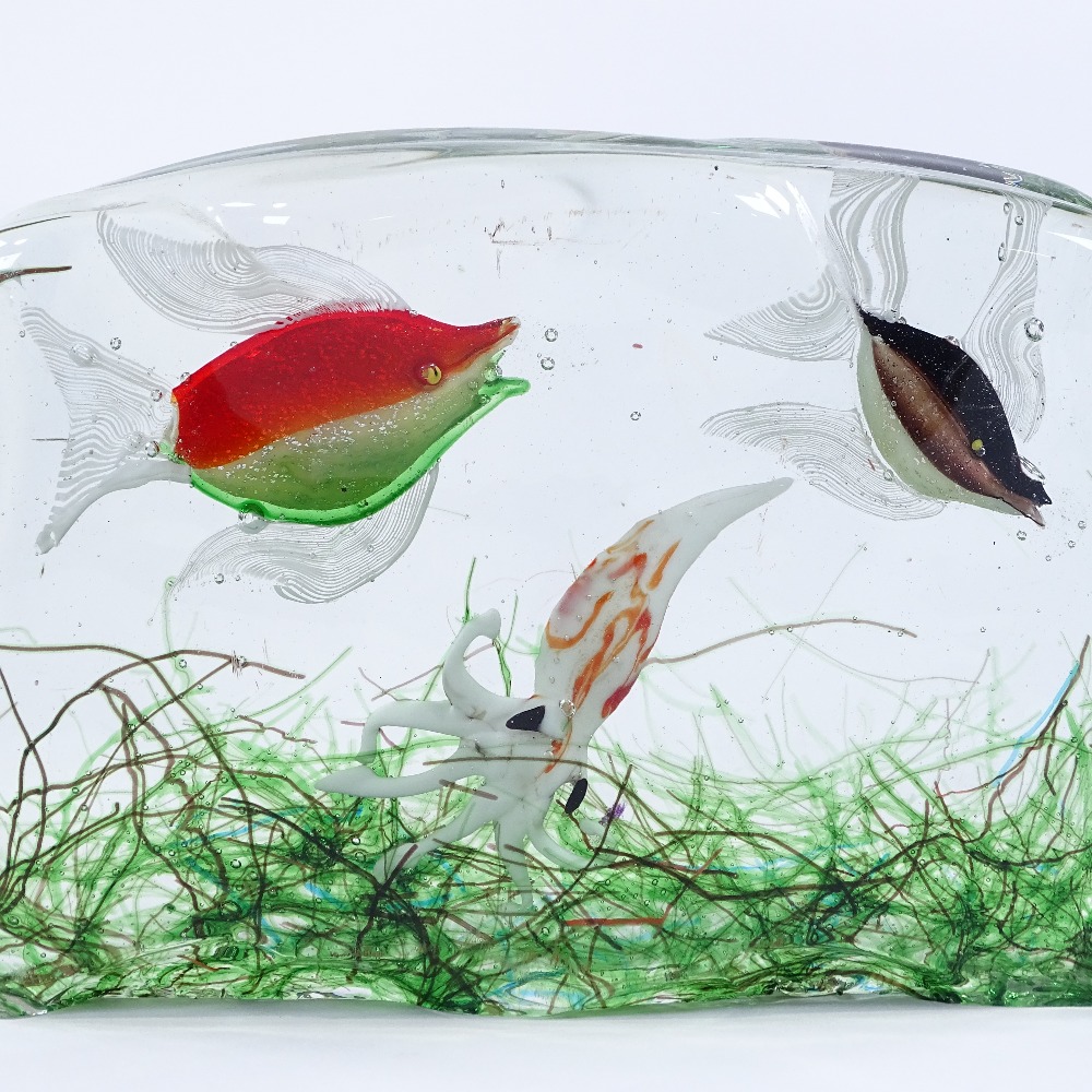 A Murano Studio glass aquarium sculpture, length 21cm, height 15cm