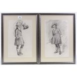 Harry John Pearson RBA (1872 - 1933), 2 charcoal/chalk, figure studies, 15" x 9.5" (2)