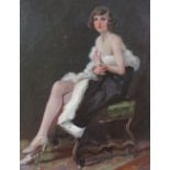 Harry John Pearson RBA (1872 - 1933), oil on paper, girl wearing a fur-trimmed cloak, 15.5" x 11",