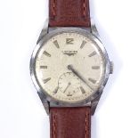 LONGINES - a Vintage stainless steel wristwatch, 17 jewel mechanical movement with tapered baton