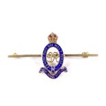 A 9ct gold George VI Royal Horse Artillery enamel Regimental sweetheart brooch, with Royal Order