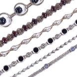 6 silver stone set bracelets