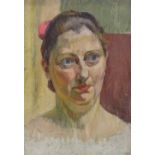 Henry Lamb (1883 - 1960), oil on board, portrait of a woman, signed inscribed and dated '37 verso,