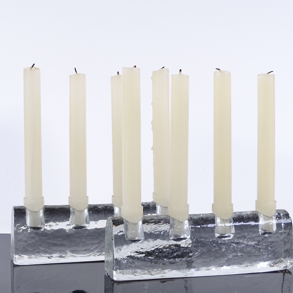 Kosta Boda Sweden, 2 4-section glass candle holders, length 21.8cm