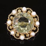 A 9ct gold citrine and pearl brooch, maker's marks EFC, hallmarks Birmingham 1973, brooch diameter