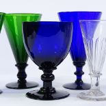 4 early petal moulded ale glasses, circa 1880, height 15cm, and 4 large green and blue Bristol