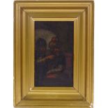 Oil on metal, 2 Arab figures, unsigned, 10" x 5.5", framed