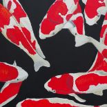 Clive Fredriksson, oil on canvas, red Koi carp, 31" x 47"