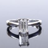 A 1.02ct emerald-cut solitaire diamond ring, 18ct white gold settings, diamond measures 7.51mm x 4.