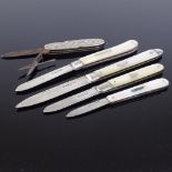 A group of 5 silver-mounted penknives, including 4 with mother-of-pearl handles (5)