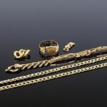 A group of various 9ct gold jewellery, including flat curb link necklace, 15.7g total