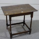 An Antique joined oak side table, 2'7" x 21"