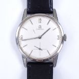 OMEGA - a stainless steel mechanical wristwatch, silvered dial with quarterly Arabic numerals and