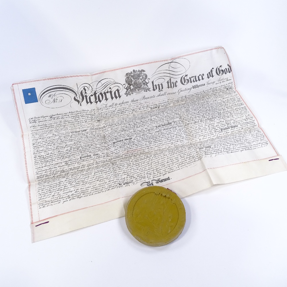 An 1876 vellum indenture with large Victoria wax seal attached, in metal case - Image 2 of 3