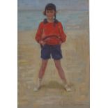 Harry John Pearson RBA (1872 - 1933), oil on paper, girl at the beach, 13.5" x 9", framed