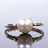 A 9ct gold cultured pearl ring, pearl diameter 6.9mm, size M, 1.6g