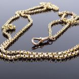 A 9ct gold belcher link long guard chain with dog clip, length 69cm, 19.5g