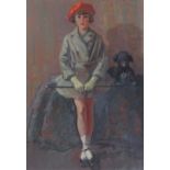 Harry John Pearson RBA (1872 - 1933), oil on paper, girl and dog, 13.5" x 9.5", framed