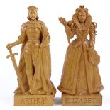 Gino Masero (1915 - 1995 Master Carver), pair of wood carvings of King Arthur and Queen Elizabeth,