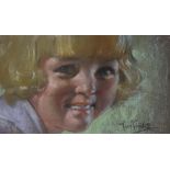 Tom Purvis, coloured pastels, portrait of a girl, 7" x 12", framed