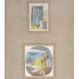David Villiers, 2 watercolours, Japanese figures, largest 5" x 5", mounted in common frame