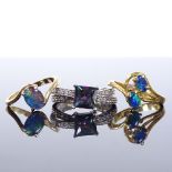 3 stone set dress rings, including mystic topaz, 10g total (3)