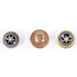 A set of unmarked gold banded agate and split-pearl dress studs, with beaded surround, diameter 9.