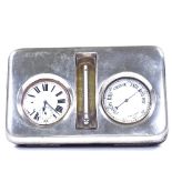 A Victorian silver-fronted weather desk stand, with inset Goliath timepiece, thermometer and