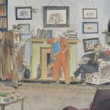 20th century watercolour, University interior scene, sciences, arts and humanities, unsigned, 11"