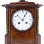 An Edwardian inlaid mahogany-cased mantel clock, by J Cameron & Son of Kilmarnock, with brass corner
