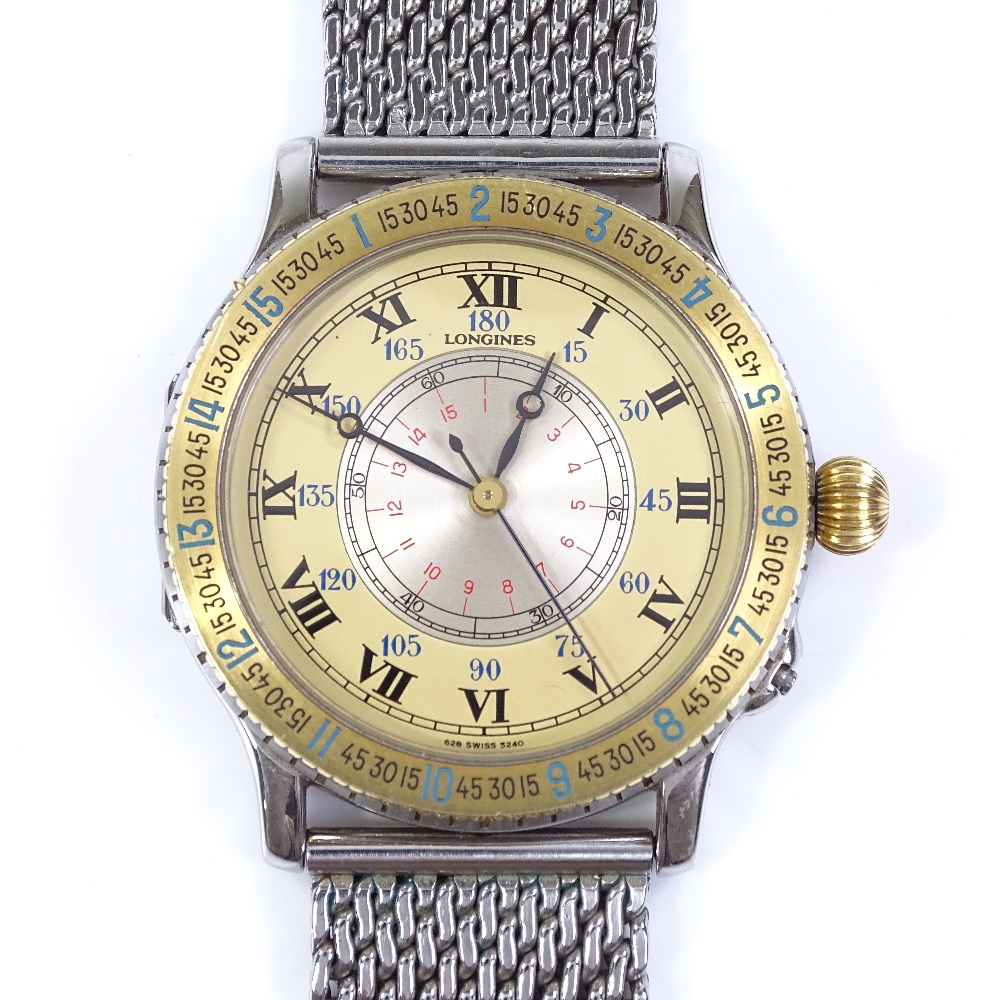 LONGINES - a Charles Lindbergh Hour Angle wristwatch, stainless steel case with gold bezel and