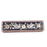 A Victorian micro-mosaic rectangular panel brooch, depicting birds and flowers, in gilt-metal frame,