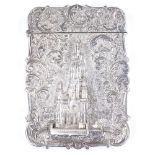 A Victorian silver "castle-top" card case, The Sir Walter Scott Monument, by Nathaniel Mills,