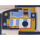 Attributed to Sandra Blow, mixed media watercolour/gouache, abstract composition, signed and