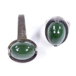 A Danish sterling silver and high cabochon green quartz matching ring and pendant, by Sven