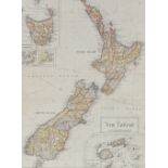 A hand drawn pen, ink and watercolour map of New Zealand and the Fiji Islands, by W R C Hockin,