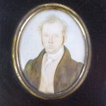 A 19th century miniature watercolour on ivory, half-length portrait of a gentleman, in original