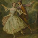 19th century French School, oil on canvas board, dancing couple, unsigned, 16" x 13", framed