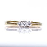 An 18ct gold 3-stone diamond ring, total diamond content approx 0.1ct, setting height 2.9mm, size M,