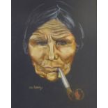 E M Sykes, coloured pastels, Native Canadian, signed, 16" x 12", framed