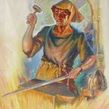 A E Morley, oil on canvas, book illustration, The Blacksmith, signed, 19" x 16", framed