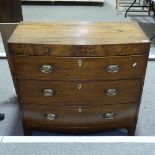 A 19th century mahogany bow-front chest of 3 long drawers, of small size, width 3', height 2'10"