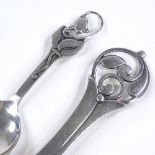 A Danish silver caddy spoon, by Berg & Jensen, hallmarks 1950, length 11cm, together with a Danish