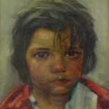 Oil on canvas, portrait of a child, unsigned, 12" x 9", framed