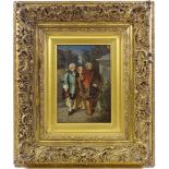 19th century oil on panel, 3 figures in Classical gardens, unsigned, 10" x 6.5", framed