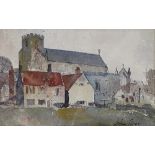 Attributed to John Piper, watercolour, church, signed, 5.5" x 8", framed