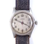 LEMANIA - a Second War Period stainless steel wristwatch, ref. 192C, mechanical 17 jewel movement