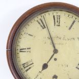 A 19th century mahogany-cased dial wall clock, painted dial with indistinct maker's name, 8-day